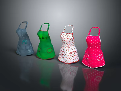 Colorful Kitchen Aprons with Polka Dots and Pockets in Blue Green White Red 3d model