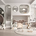Modern Kids Room Interior With Bunk Bed Circular Windows Stuffed Toys And Building Blocks