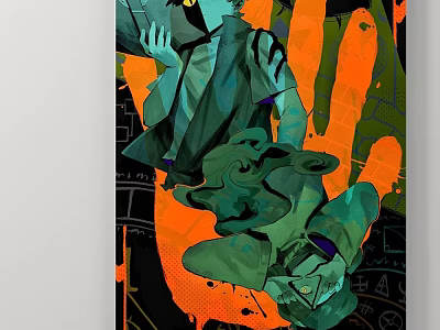 Vibrant Contemporary Abstract Painting With Bold Green Orange Hues And Dynamic Abstract Forms 3d model
