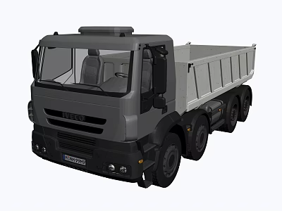 Gray IVECO Dump Truck With Cab Six Wheels And Open Dump Bed 3d model