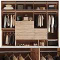 Modern Wooden Wardrobe Interior With Hanging Clothes Drawers And Shoe Storage