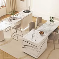 Gray Dining Chairs With Marble Table In Modern Dining Area Decorated With Plants 3d model
