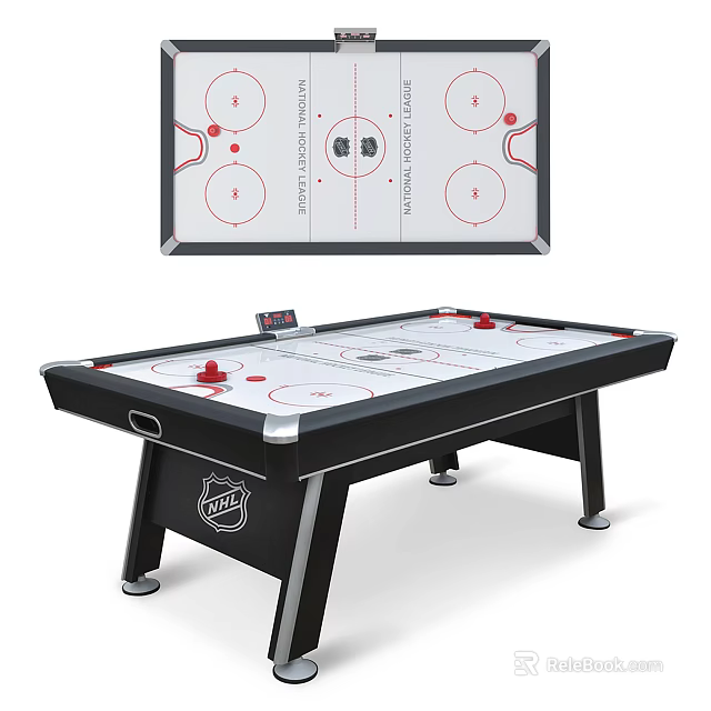 Sturdy NHL Air Hockey Table With Black Frame Electronic Scoreboard And Red Strikers 3d model 