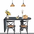 Elegant Dining Table Set With Cross Back Chairs Pendant Lights And Decorative Flower Vase