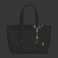 Gray Leather Tote Handbag With Double Handles Front Pocket And Tassel Charm