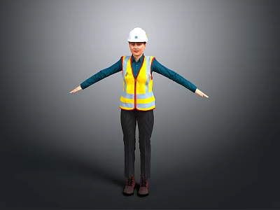Woman In White Hard Hat And Yellow Safety Vest With Arms Outstretched 3d model
