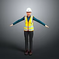 Woman In White Hard Hat And Yellow Safety Vest With Arms Outstretched