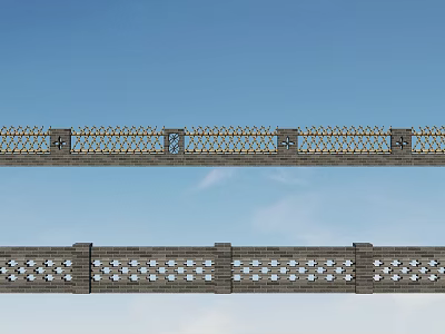 Ornamental Garden Railings with Diamond Patterns and Decorative Blocks Under Blue Sky 3d model