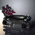 Modern Black Multi Wheeled Vehicle With Red Seats And Reflective Elements