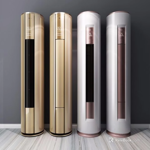 Modern Tower Air Cooler Fans With Gold And White Sleek Vertical Design 3d model 