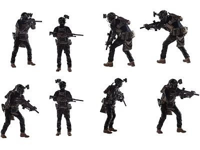 Men In Tactical Gear Holding Guns In Various Combat Poses 3d model