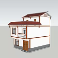Traditional Chinese Two Story Building With White Walls And Brown Roof Design
