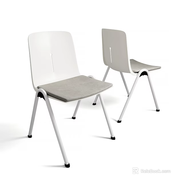 Modern Minimalist Single Chair With White Backrest Gray Cushion And Metal Legs 3d model 