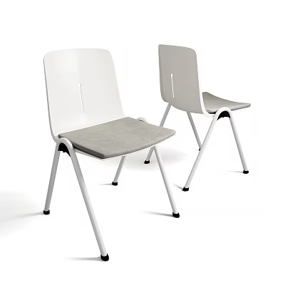 Modern Minimalist Single Chair With White Backrest Gray Cushion And Metal Legs 3d model