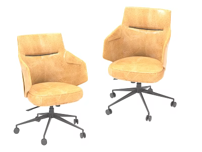 Two Tan Office Chairs With Armrests Swivel Base And Casters For Home Office 3d model