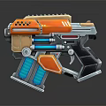Futuristic Sci Fi Weapon With Orange Blue Accents Glowing Elements Metallic Frame And Ventilated Design