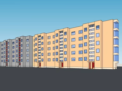 Multi Story Residential Building Exterior With Colorful Facades And Windows 3d model