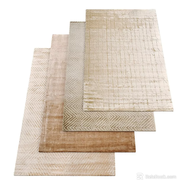 Stacked Square Rugs With Woven Texture Neutral Beige Brown Geometric Patterns 3d model 