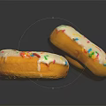 Delicious Donuts Topped With White Frosting And Colorful Sprinkles On Reflective Black Surface