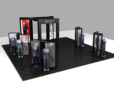 MEGA FASHION Exhibition Booth With Mannequins Displaying Suits In Modern Setup 3d model