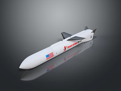 Lockheed Martin Missile With American Flag And Aerodynamic White Body Design Features 3d model