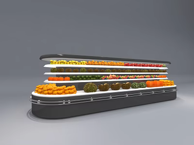 Retail Display Shelf With Layered Arrangement Of Various Fresh Fruits Sections 3d model