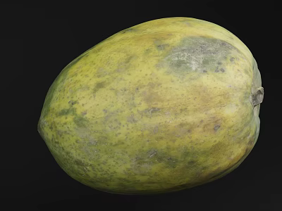 Ripe Papaya Fruit With Yellow Green Spots And Brown Marks On Black Background 3d model
