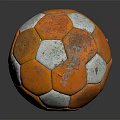 Worn Orange And White Soccer Ball As Sports Equipment On Black Background With Reflection