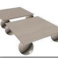 Wooden Coffee Table with Light Colored Top Supported by Spherical Legs 3d model