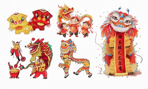 Dragon and Lion Cartoon Dance 3d model