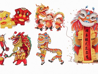 Dragon and Lion Cartoon Dance 3d model