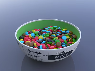 Colorful Chocolate Candies in Bowl Featuring Happy and Smile Words 3d model
