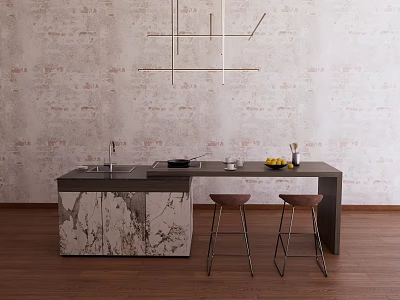 Modern Island Taichung Island Dining Table and Chair Bar Chair Chandelier 3d model