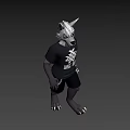 Game Character Anthropomorphic White Wolf With Red Eyes Black T-shirt White Wolf Print And Shorts