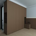 Modern Wooden Wardrobe Interior Design With Storage Desk And Cabinetry In Minimalist Room