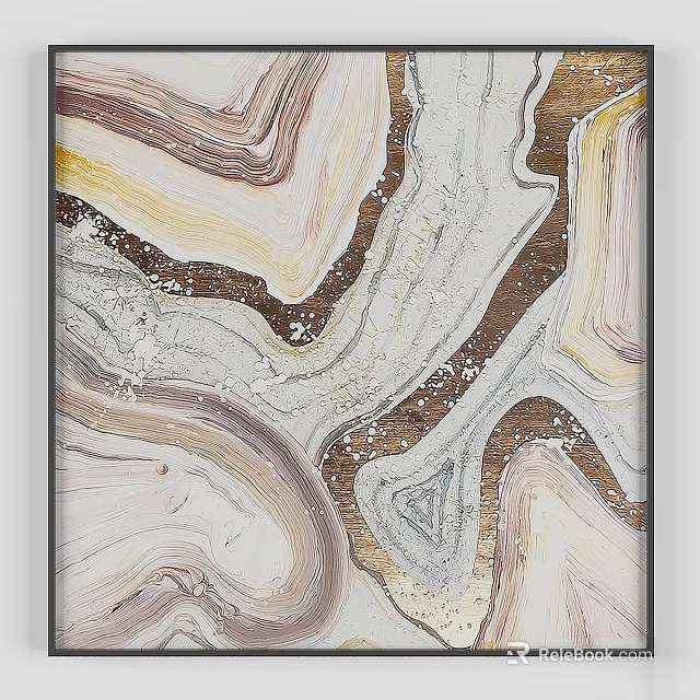 Modern Decorative Frame With Abstract Marble Swirls And Brown White Yellow Textures 3d model 