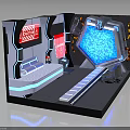 Futuristic Sci Fi Interior With Glowing Blue Panel Control Console And Neon Lights 3d model