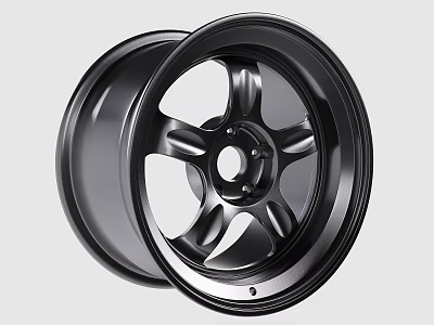 Glossy Black Automotive Tire Rim With Five Spokes And Sleek Metal Design 3d model