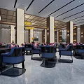 Chinese Style Restaurant Interior With Yellow Pendant Lights Mountain Painting Backdrop And Pink Cushioned Chairs