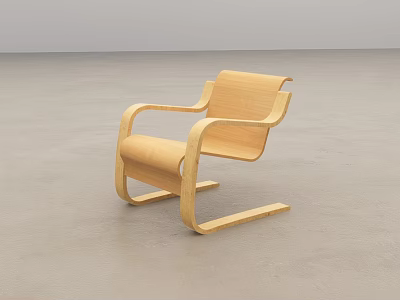 Modern Wooden Leisure Chair With Curved Armrests And Light Wood Finish Design 3d model