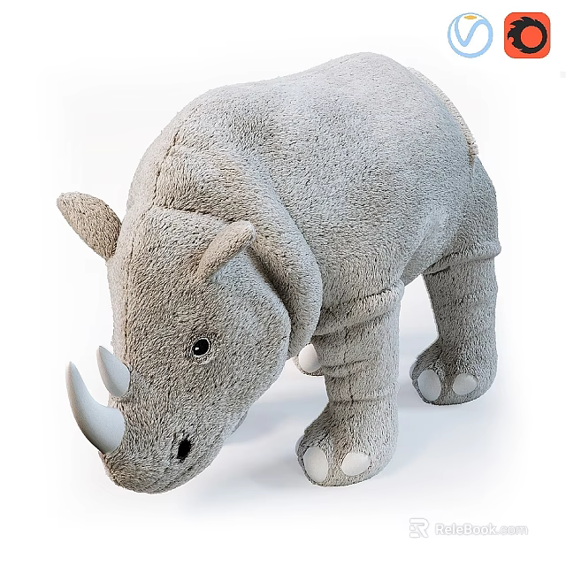 Soft Gray Stuffed Rhino Plush Toy For Children Kids Playtime Companion 3d model 
