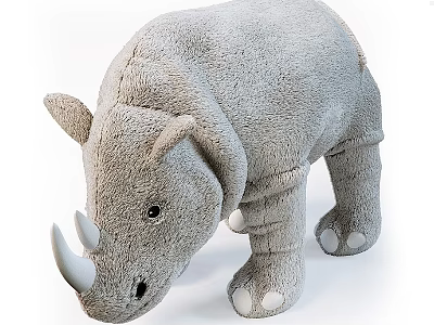 Soft Gray Stuffed Rhino Plush Toy For Children Kids Playtime Companion 3d model