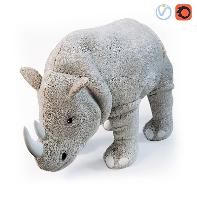 Soft Gray Stuffed Rhino Plush Toy For Children Kids Playtime Companion 3d model