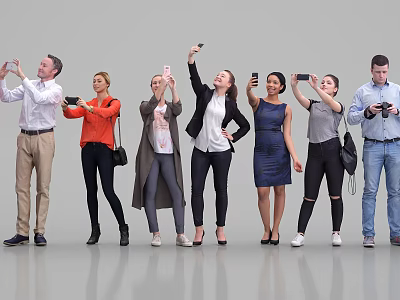 Diverse Group of People Taking Photos with Smartphones in Indoor Studio 3d model