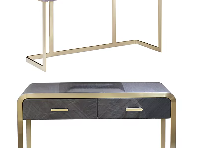 Elegant Modern Dressing Table With Gold Metal Frame And Marble Top Drawers 3d model