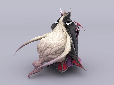 Game Movie Fantasy Character With Long White Hair And Ornate Black Purple Robe 3d model