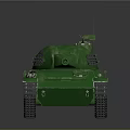 Green Military Tank Model with Turret Long Cannon and Metal Tracks