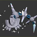 Futuristic Mechanical Game Movie Character With Silver Metallic Structure Blue Hexagonal Elements Spikes And Fragments
