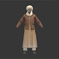Traditional Daily Life Clothing With Brown Coat Beige Long Dress And Headscarf