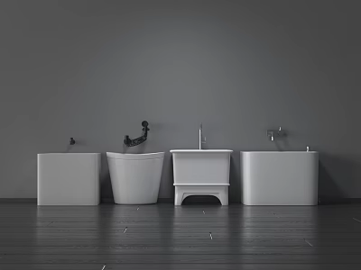Modern White Bathroom Accessories with Basins Faucets and Stylish Designs in Interior 3d model